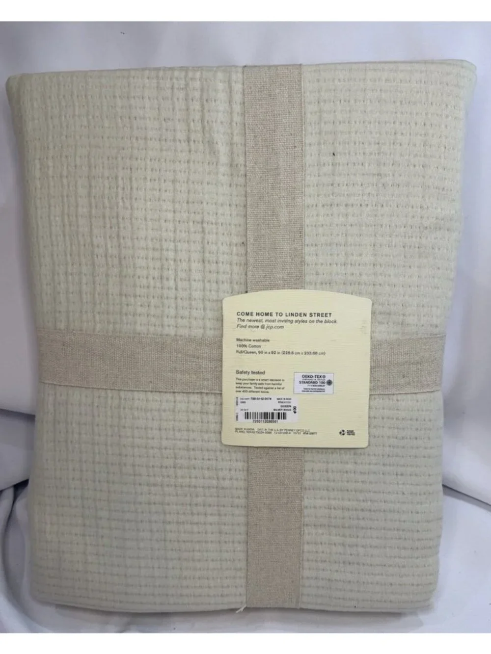 Linden Street Matelasse Full Queen Cotton Blanket Silver Beige Woven All Seasons